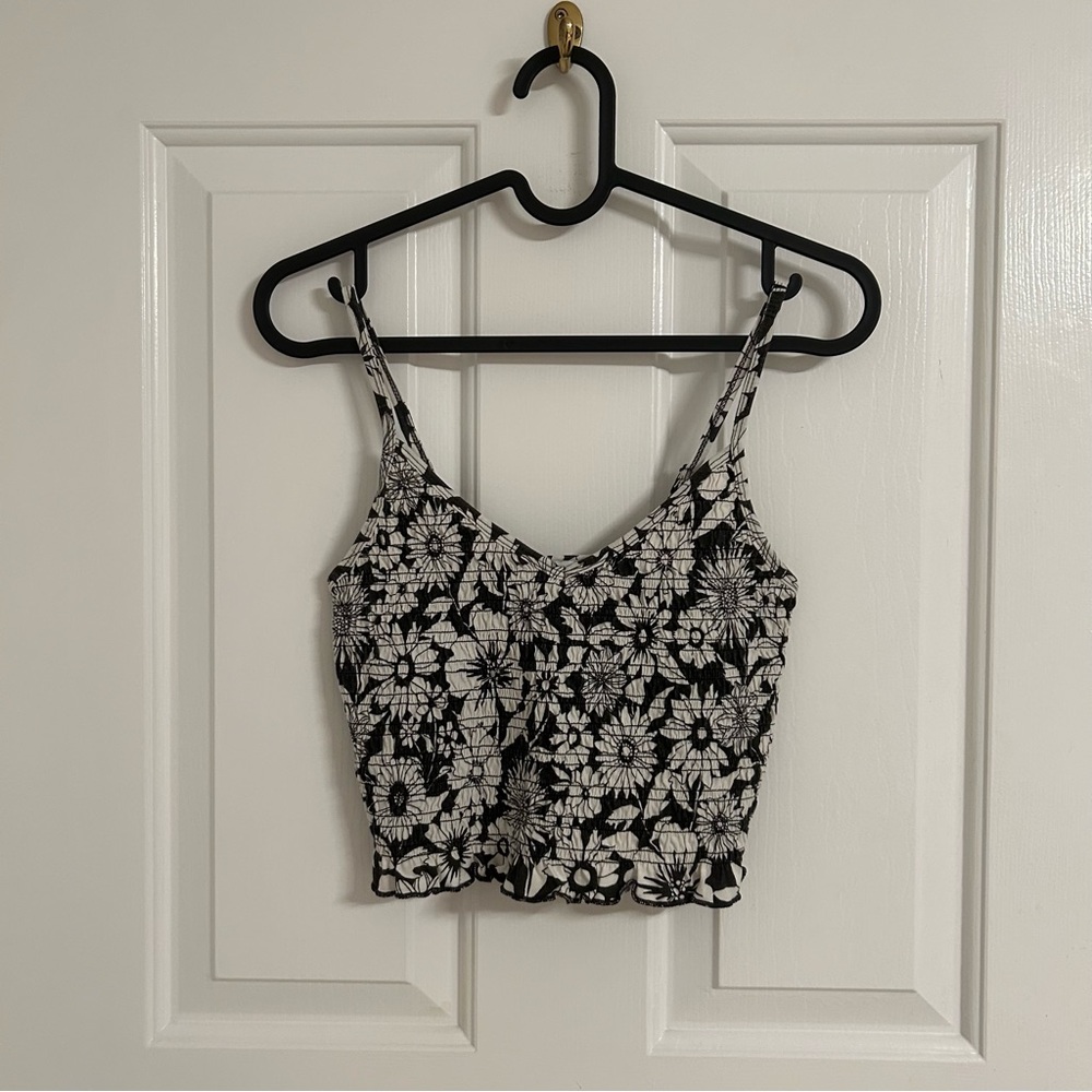 American Eagle Outfitters White and Brown Sleeveless Crop Tank Top